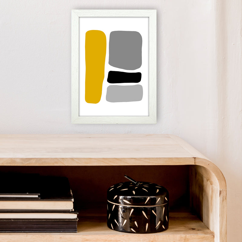 Mustard And Black Abstract Stones 1 Art Print by Pixy Paper A4 Oak Frame