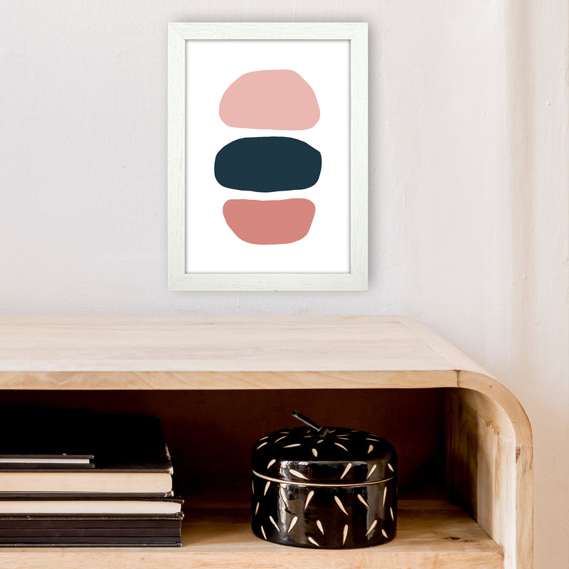 Pink And Navy Abstract Stones 1 Art Print by Pixy Paper A4 Oak Frame