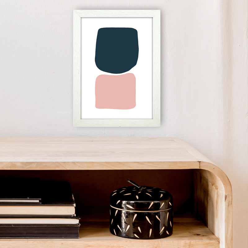 Pink And Navy Abstract Stones 2 Art Print by Pixy Paper A4 Oak Frame