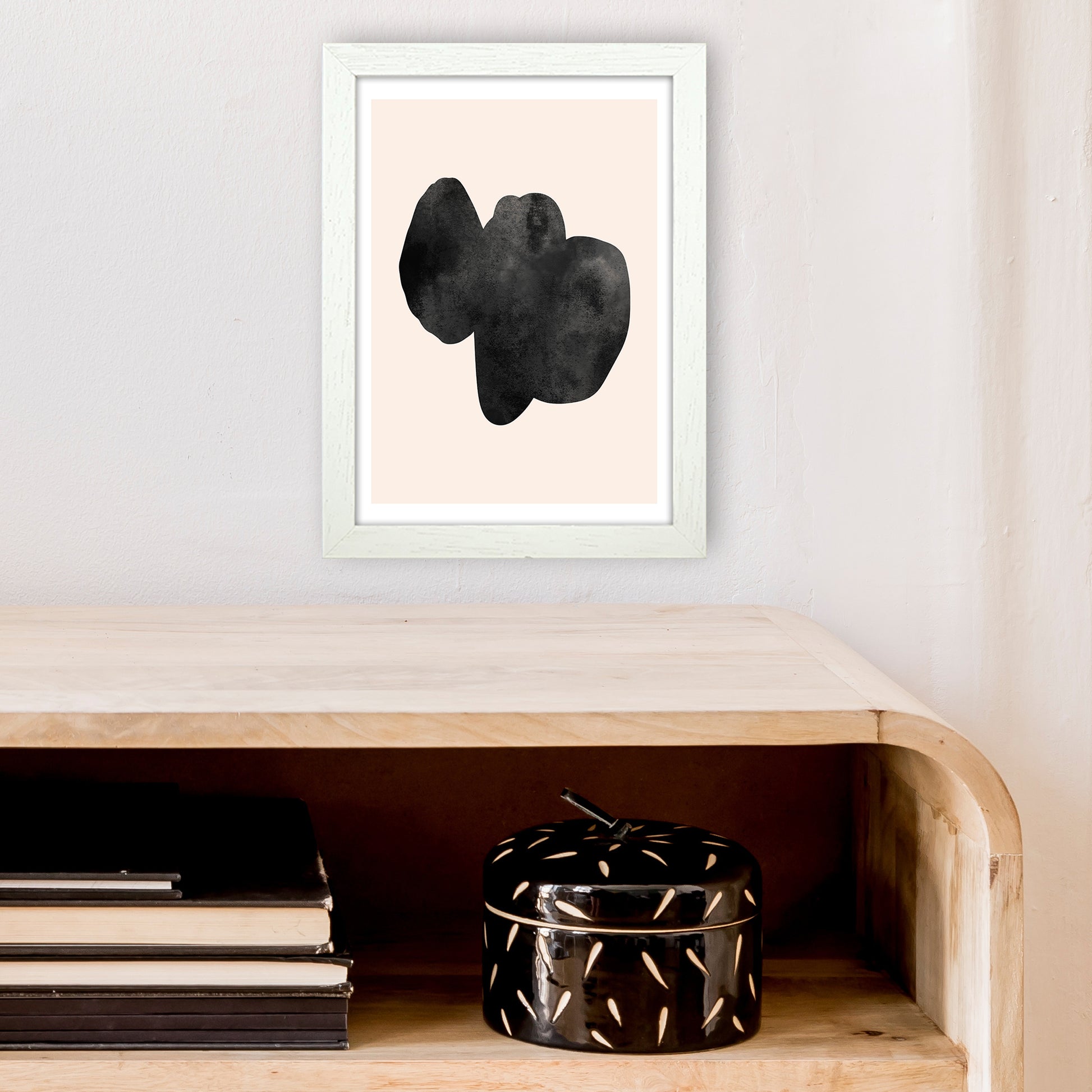 Nude And Black Watercolour 6 Art Print by Pixy Paper A4 Oak Frame