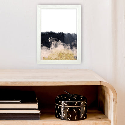 Lux Half Navy And Gold Paint Strokes  Art Print by Pixy Paper A4 Oak Frame