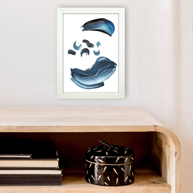 Dark Blue And Grey Paint Strokes  Art Print by Pixy Paper A4 Oak Frame