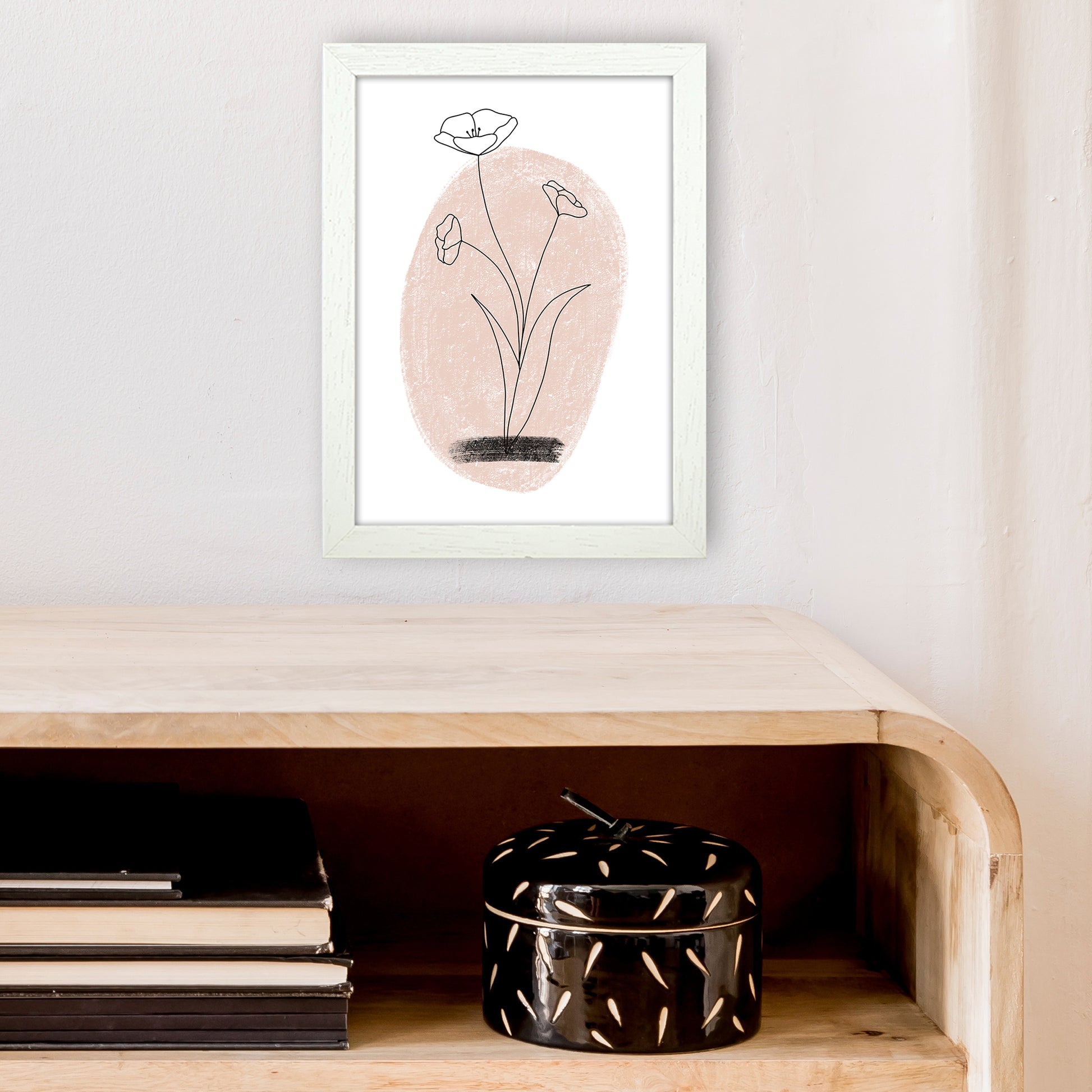 Dalia Chalk Pink Circle Flower  Art Print by Pixy Paper A4 Oak Frame