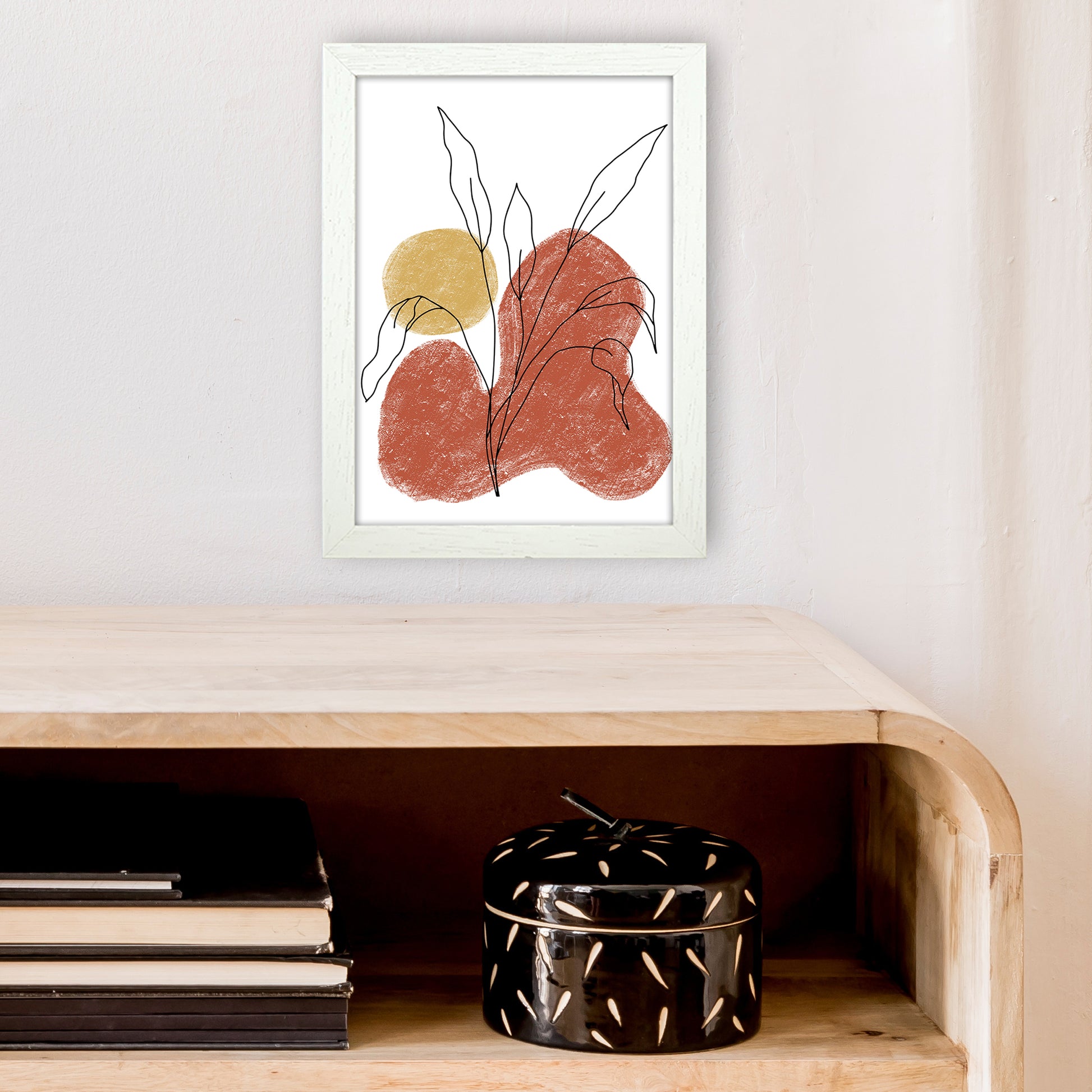 Dalia Chalk Red Floral  Art Print by Pixy Paper A4 Oak Frame