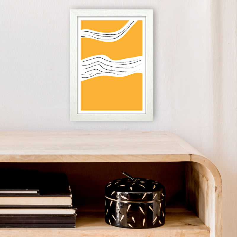 Yellow Lines Neon Funk  Art Print by Pixy Paper A4 Oak Frame