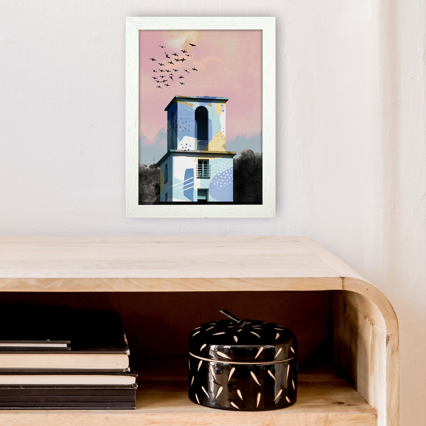 Pop Art Concrete Tower  Art Print by Pixy Paper A4 Oak Frame