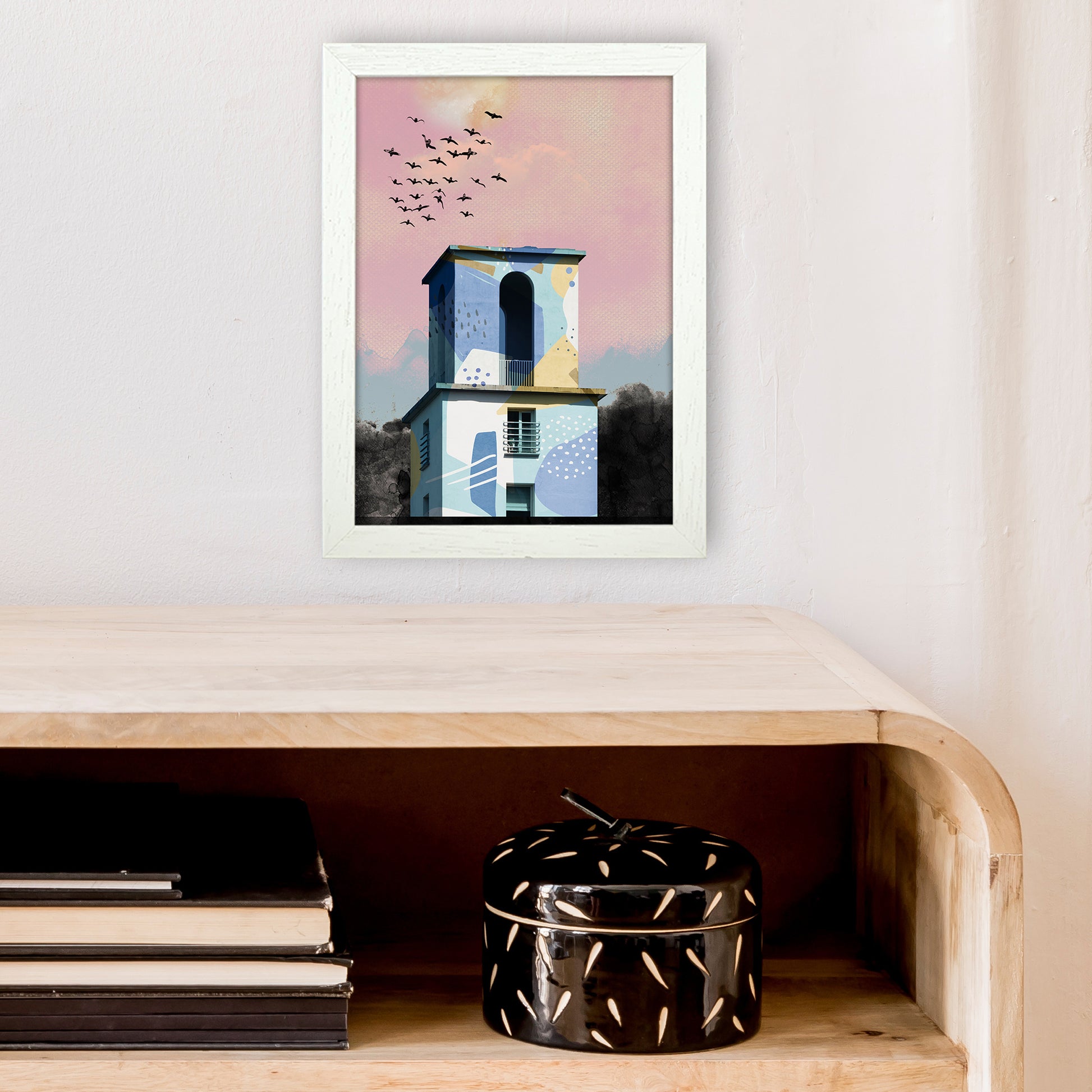 Pop Art Concrete Tower  Art Print by Pixy Paper A4 Oak Frame