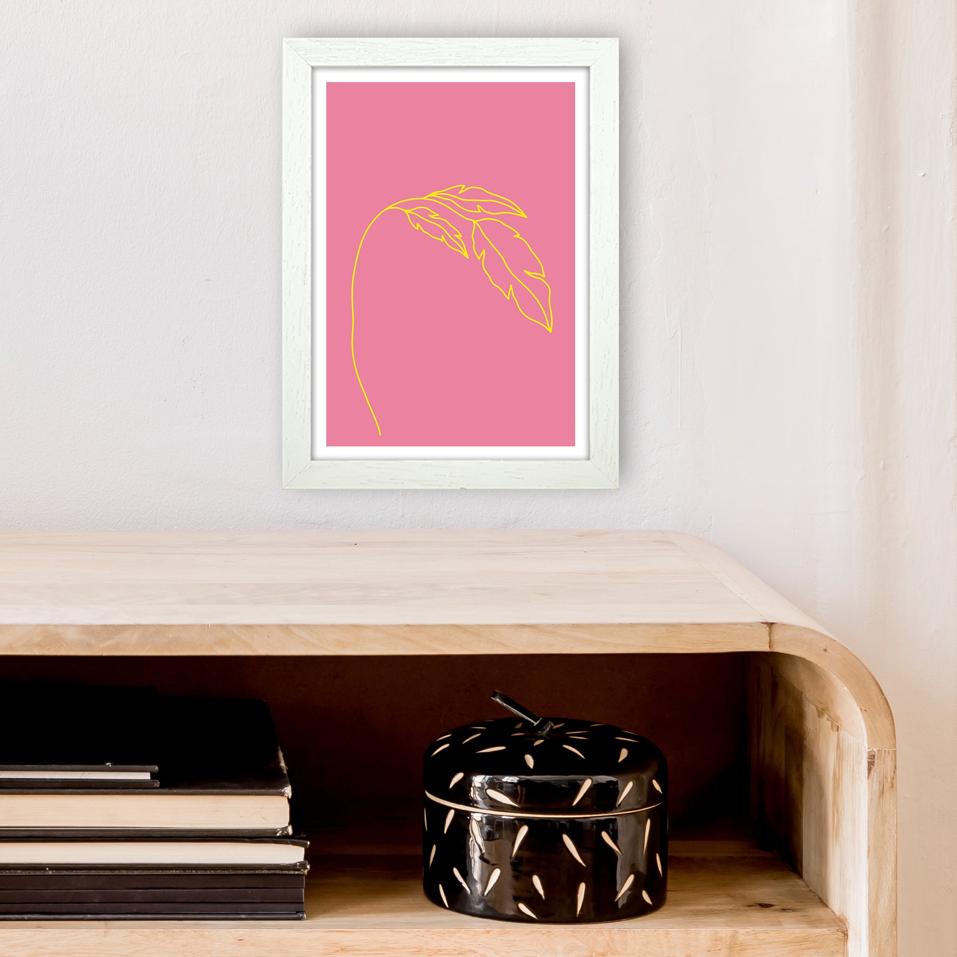 Plant Pink Neon Funk  Art Print by Pixy Paper A4 Oak Frame