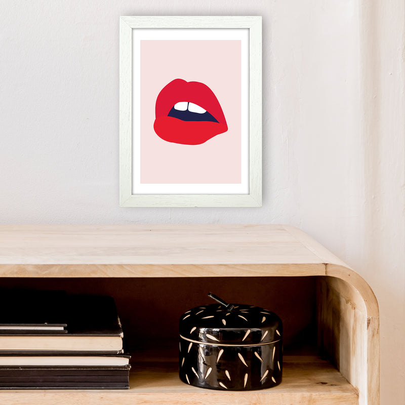 Red Lips Salmon Back  Art Print by Pixy Paper A4 Oak Frame