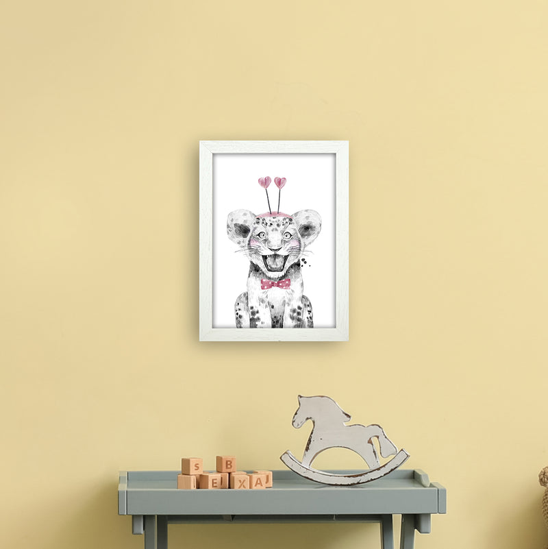 Safari Babies Tiger With Heart Hat  Art Print by Pixy Paper A4 Oak Frame