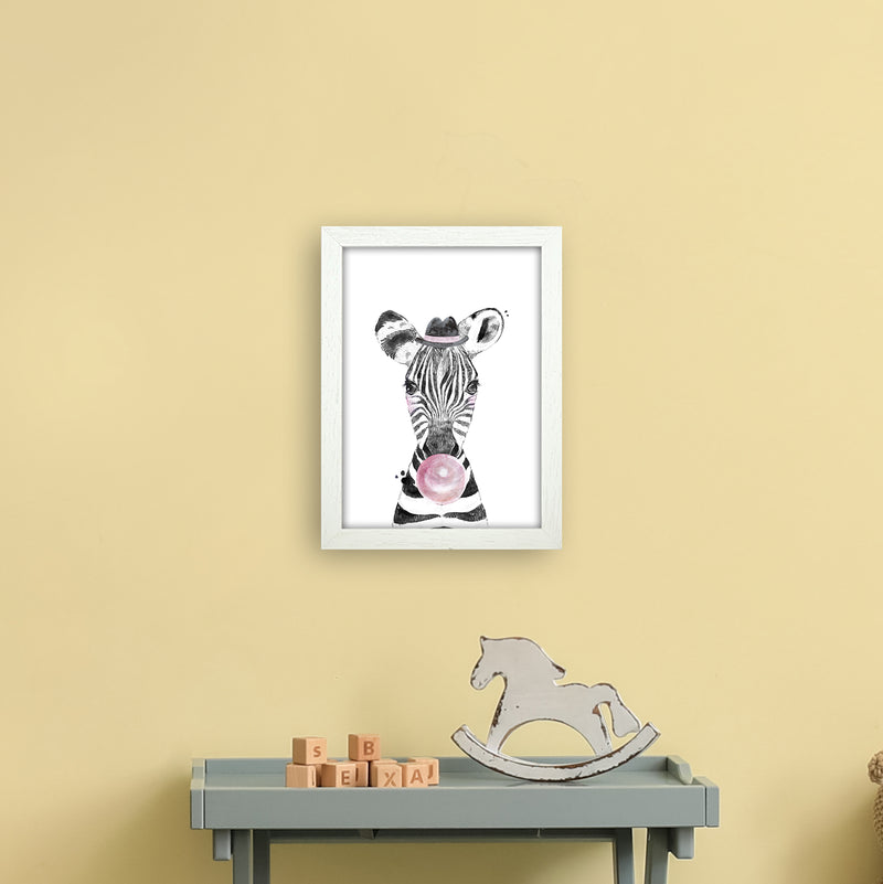 Safari Babies Zebra With Bubble  Art Print by Pixy Paper A4 Oak Frame