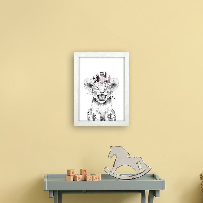 Safari Babies Tiger Feathers  Art Print by Pixy Paper A4 Oak Frame