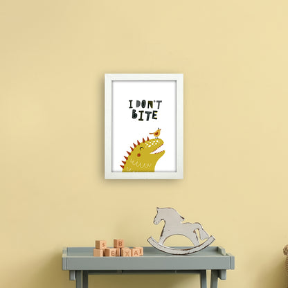 I Don'T Bite Dino  Art Print by Pixy Paper A4 Oak Frame