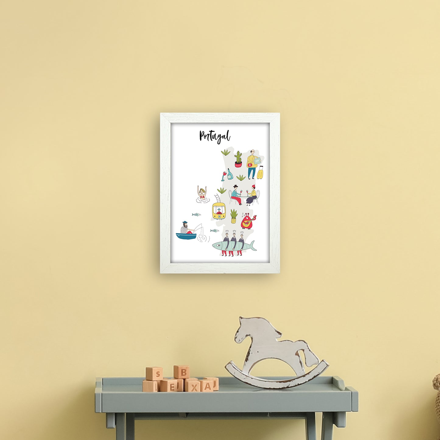 Portugal Map  Art Print by Pixy Paper A4 Oak Frame