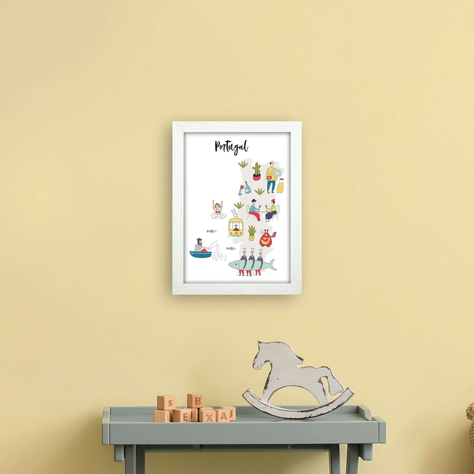 Portugal Map  Art Print by Pixy Paper A4 Oak Frame