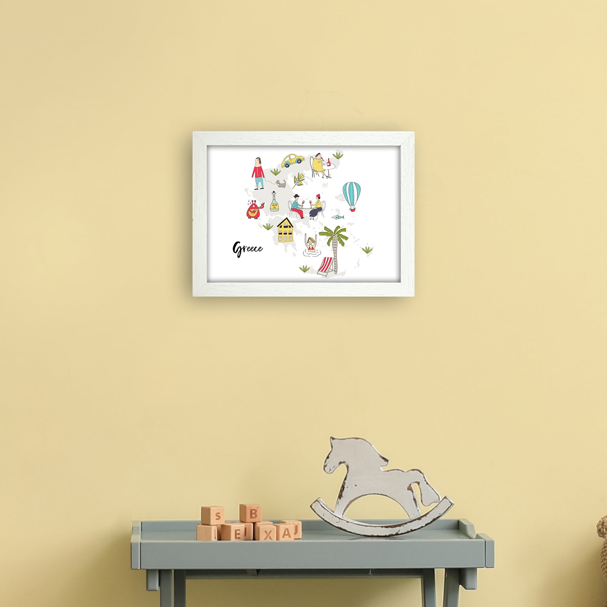 Greece Map  Art Print by Pixy Paper A4 Oak Frame