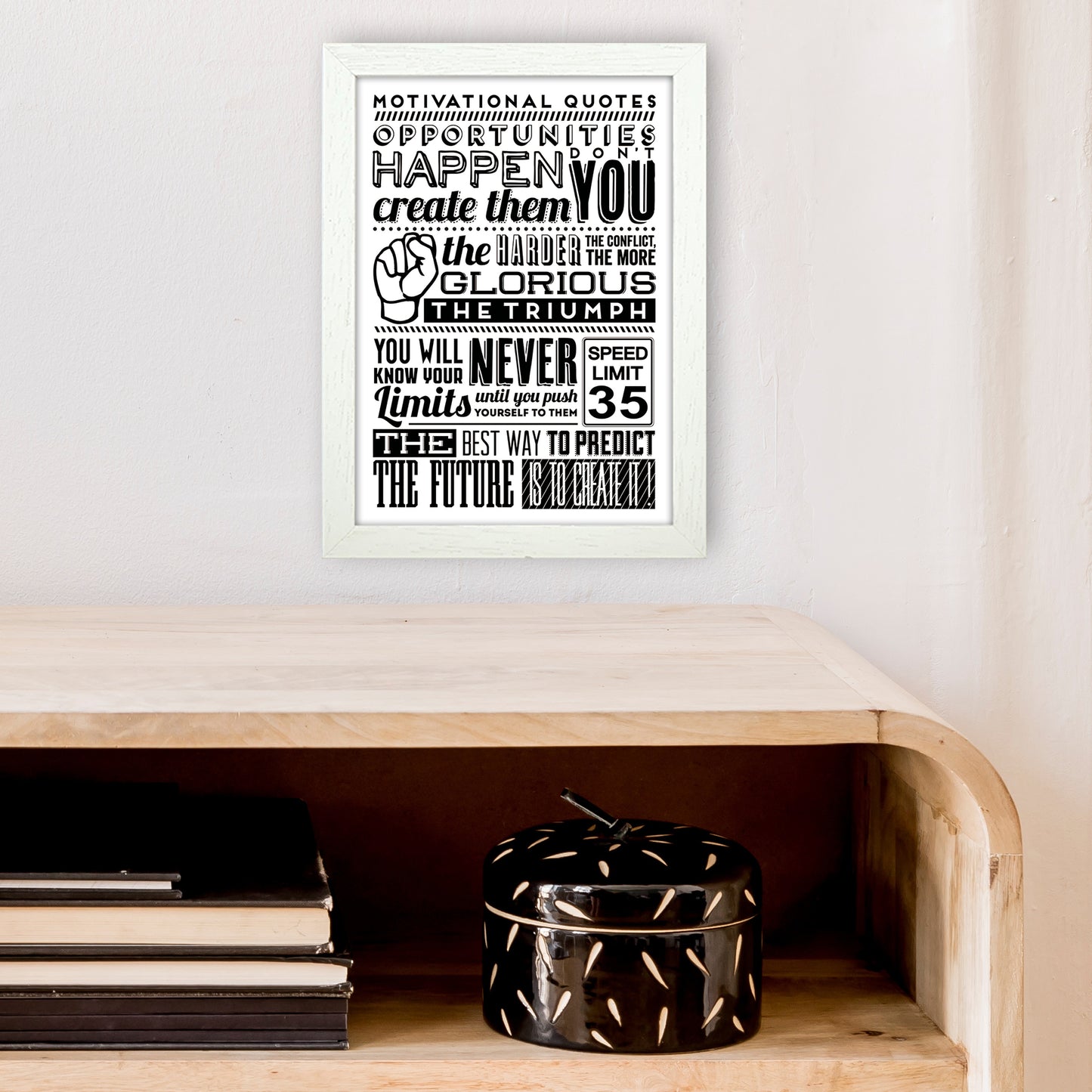 Opportunities Happen Vintage  Art Print by Pixy Paper A4 Oak Frame
