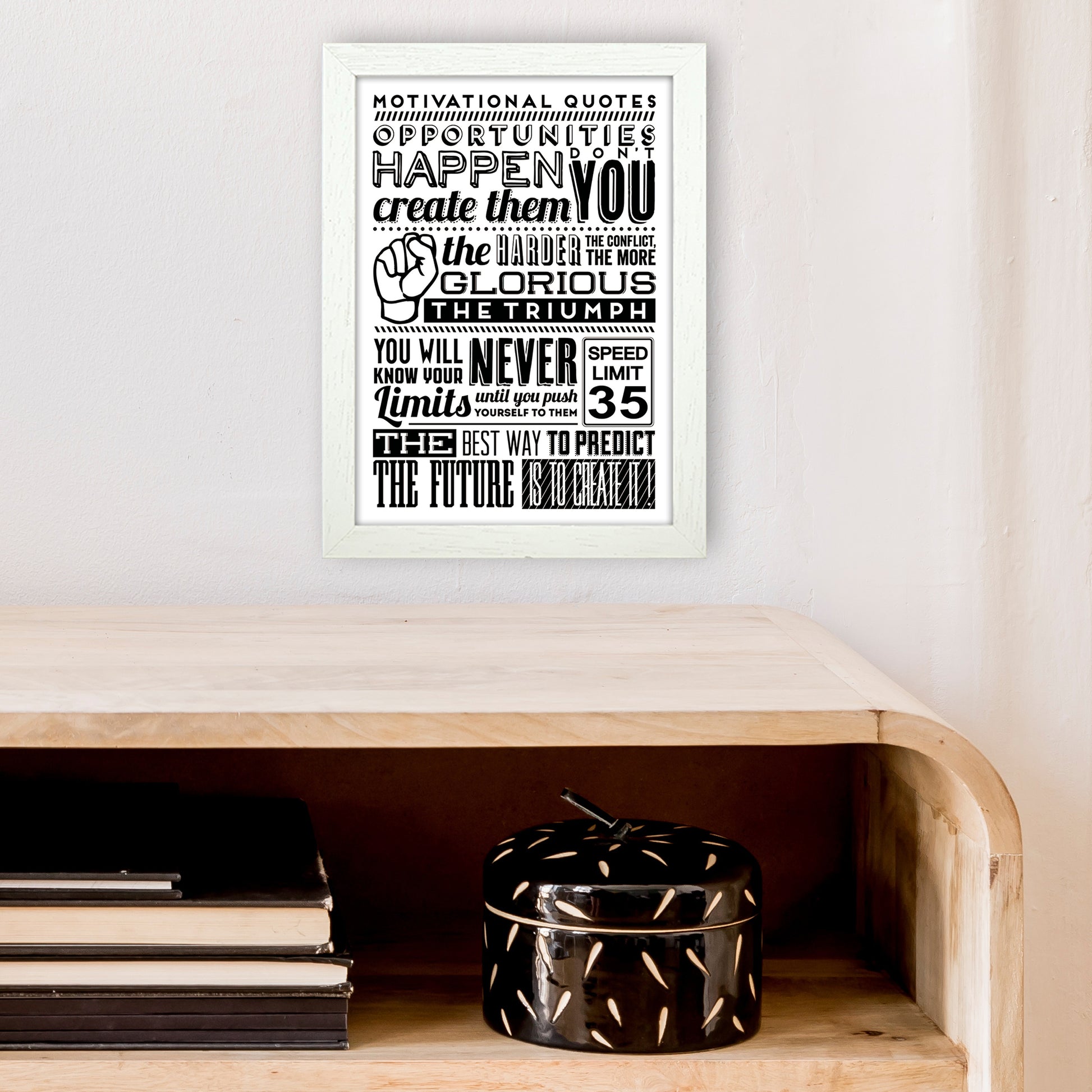 Opportunities Happen Vintage  Art Print by Pixy Paper A4 Oak Frame