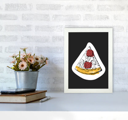 Kitchen Pop Pizza Off Black Art Print by Pixy Paper A4 Oak Frame