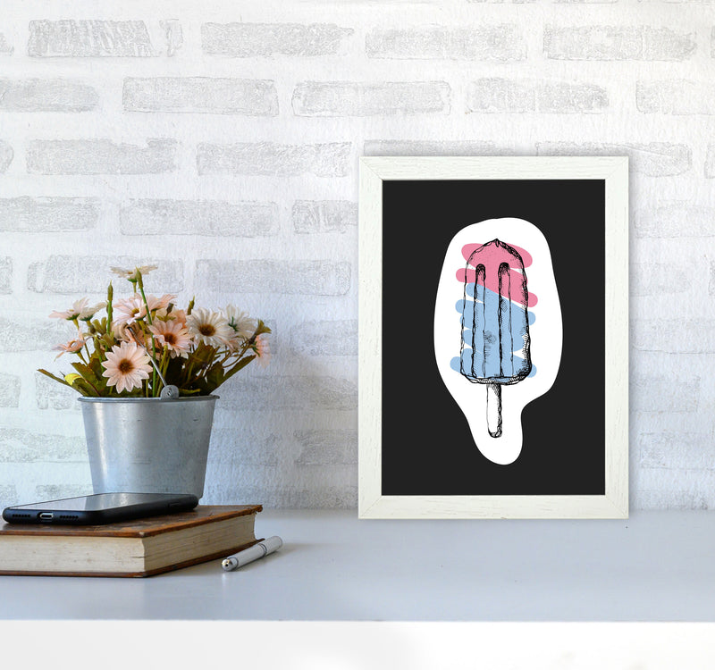 Kitchen Pop Ice Lolly Off Black Art Print by Pixy Paper A4 Oak Frame