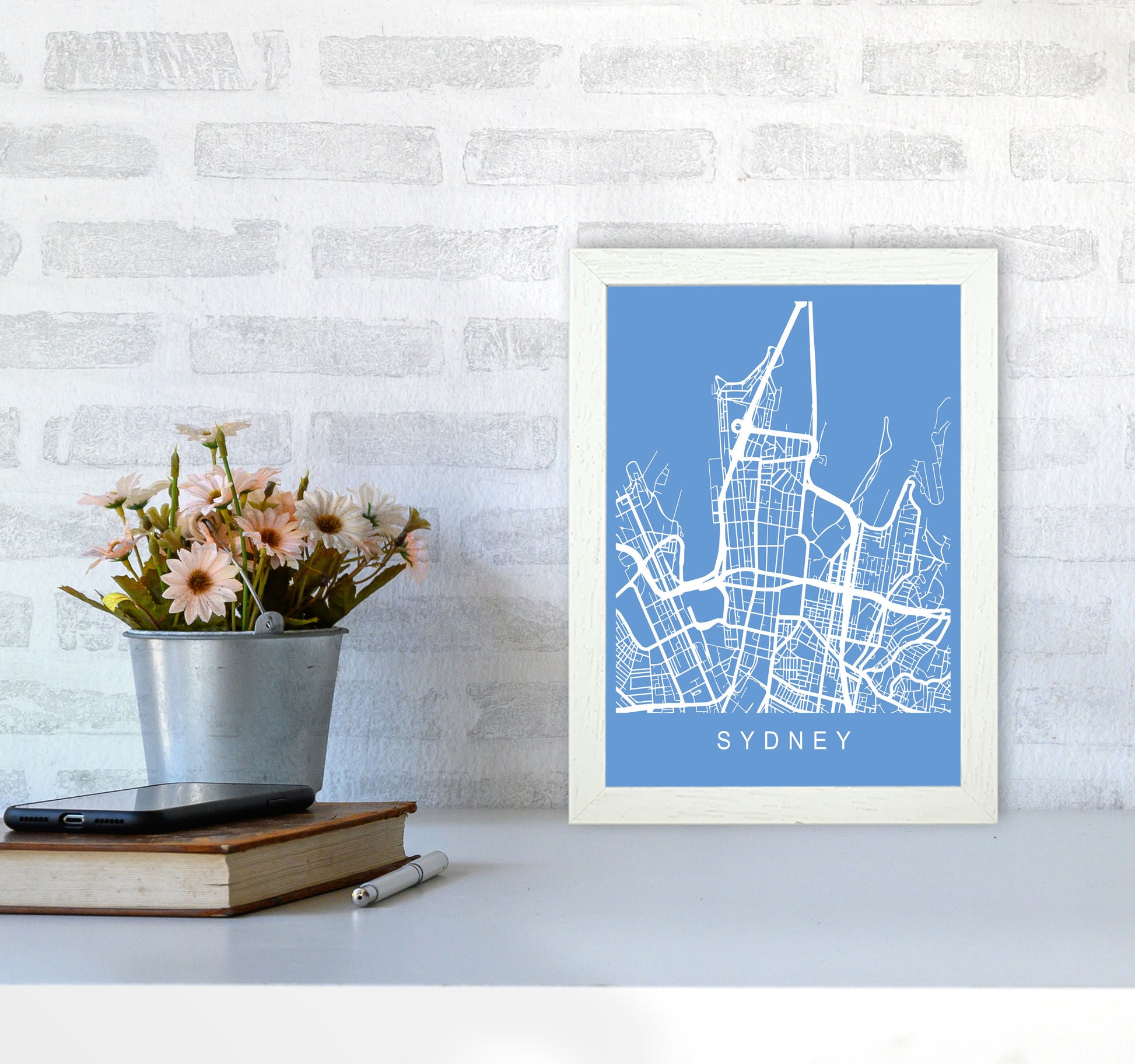 Sydney Map Blueprint Art Print by Pixy Paper A4 Oak Frame