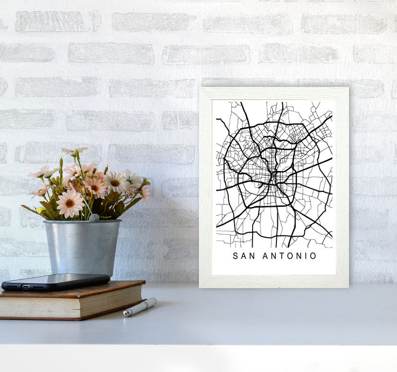 San Antonio Map Art Print by Pixy Paper A4 Oak Frame