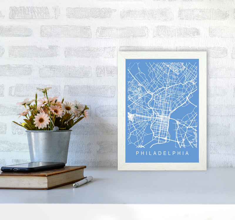 Philadelphia Map Blueprint Art Print by Pixy Paper A4 Oak Frame