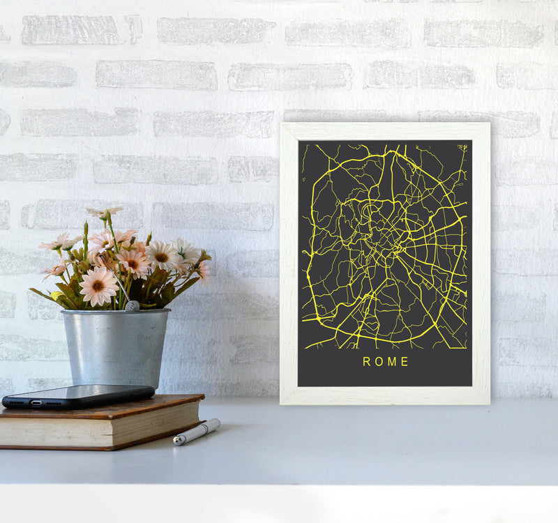 Rome Map Neon Art Print by Pixy Paper A4 Oak Frame