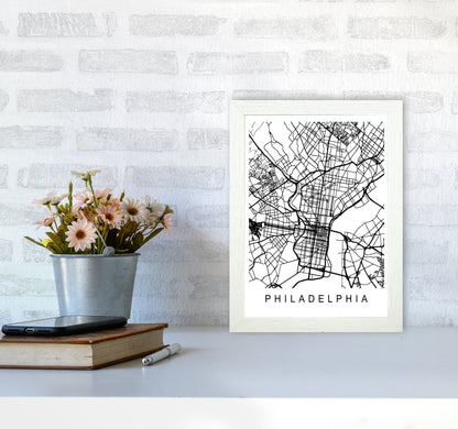 Philadelphia Map Art Print by Pixy Paper A4 Oak Frame