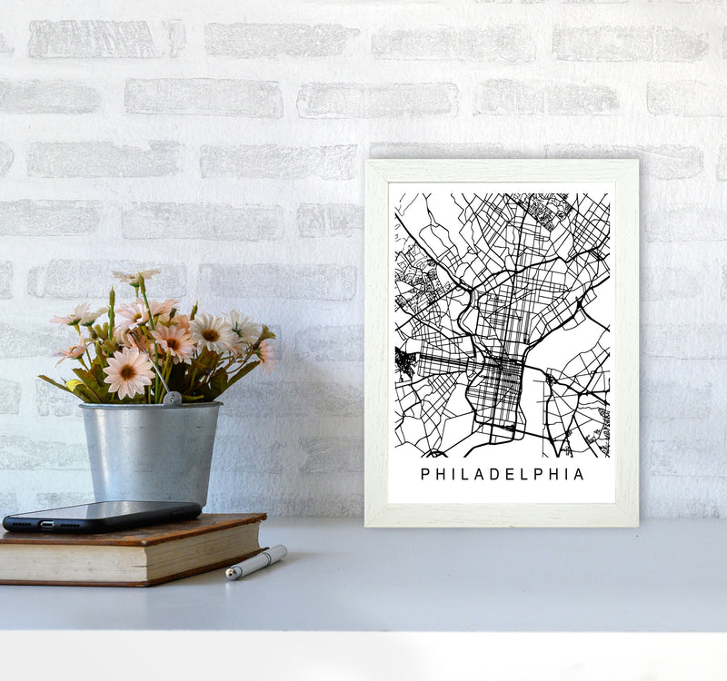 Philadelphia Map Art Print by Pixy Paper A4 Oak Frame