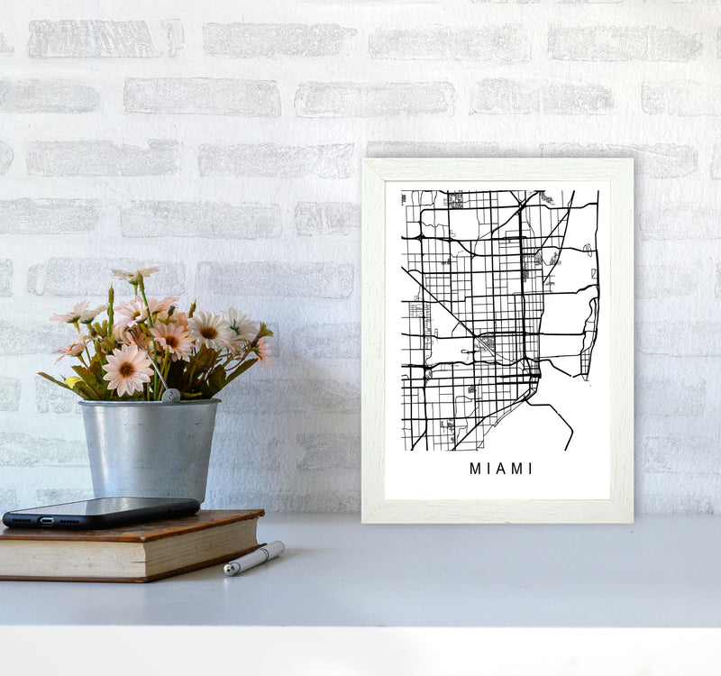Miami Map Art Print by Pixy Paper A4 Oak Frame
