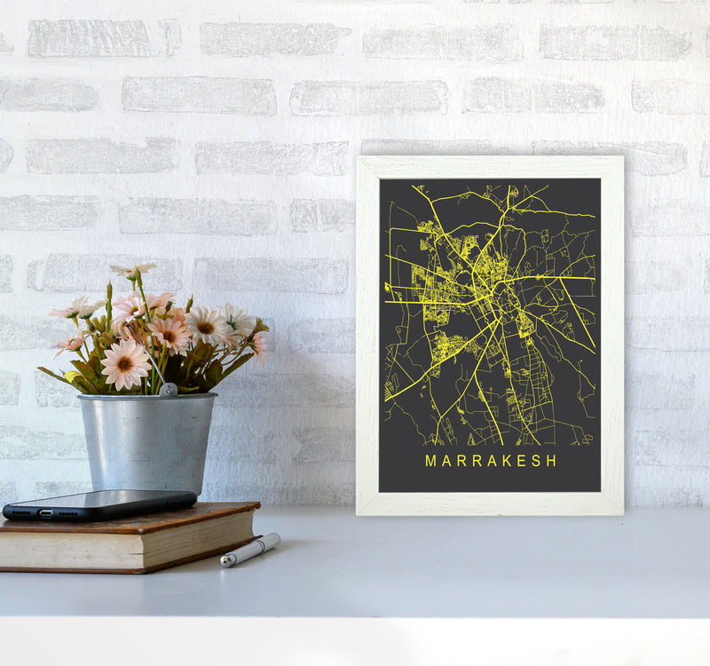 Marrakesh Map Neon Art Print by Pixy Paper A4 Oak Frame