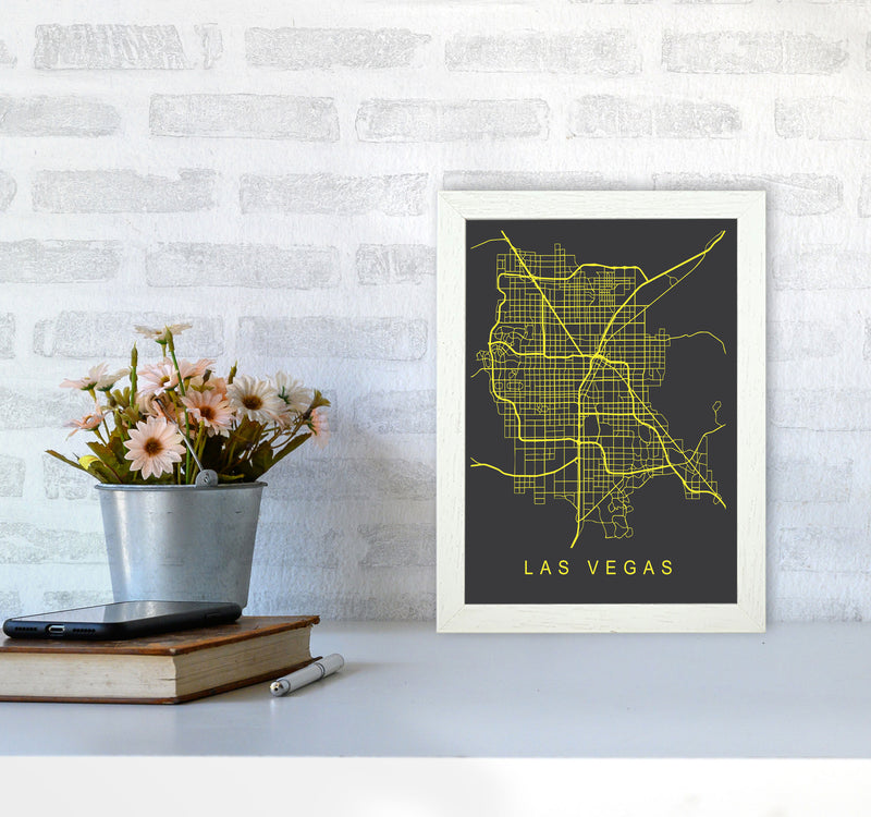 Las Vegas Map Neon Art Print by Pixy Paper A4 Oak Frame