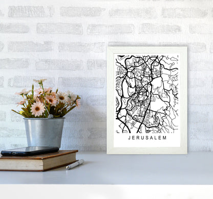 Jerusalem Map Art Print by Pixy Paper A4 Oak Frame