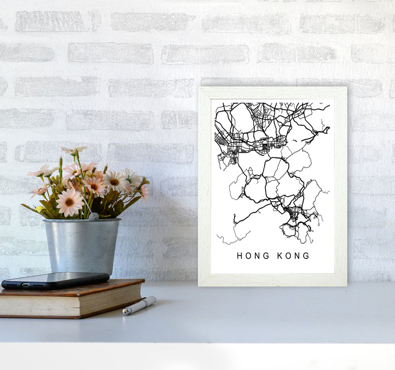 Hong Kong Map Art Print by Pixy Paper A4 Oak Frame