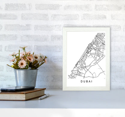 Dubai Map Art Print by Pixy Paper A4 Oak Frame