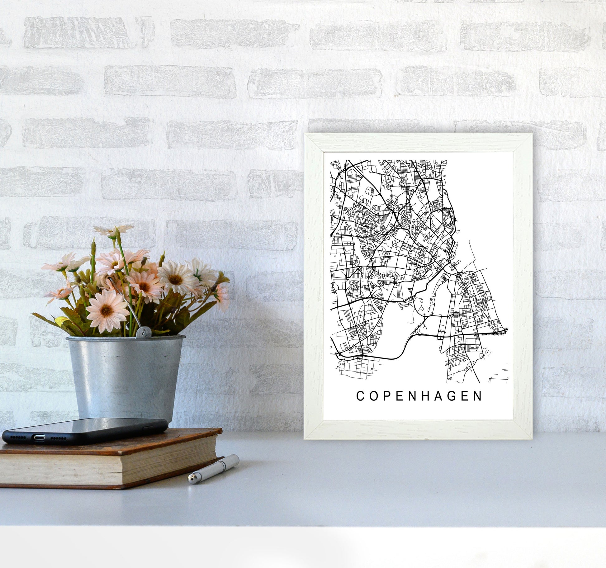 Copenhagen Map Art Print by Pixy Paper A4 Oak Frame
