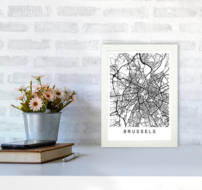 Brussels Map Art Print by Pixy Paper A4 Oak Frame