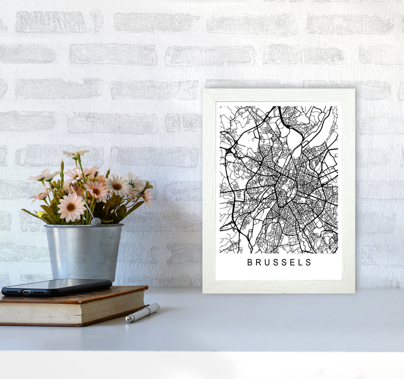 Brussels Map Art Print by Pixy Paper A4 Oak Frame