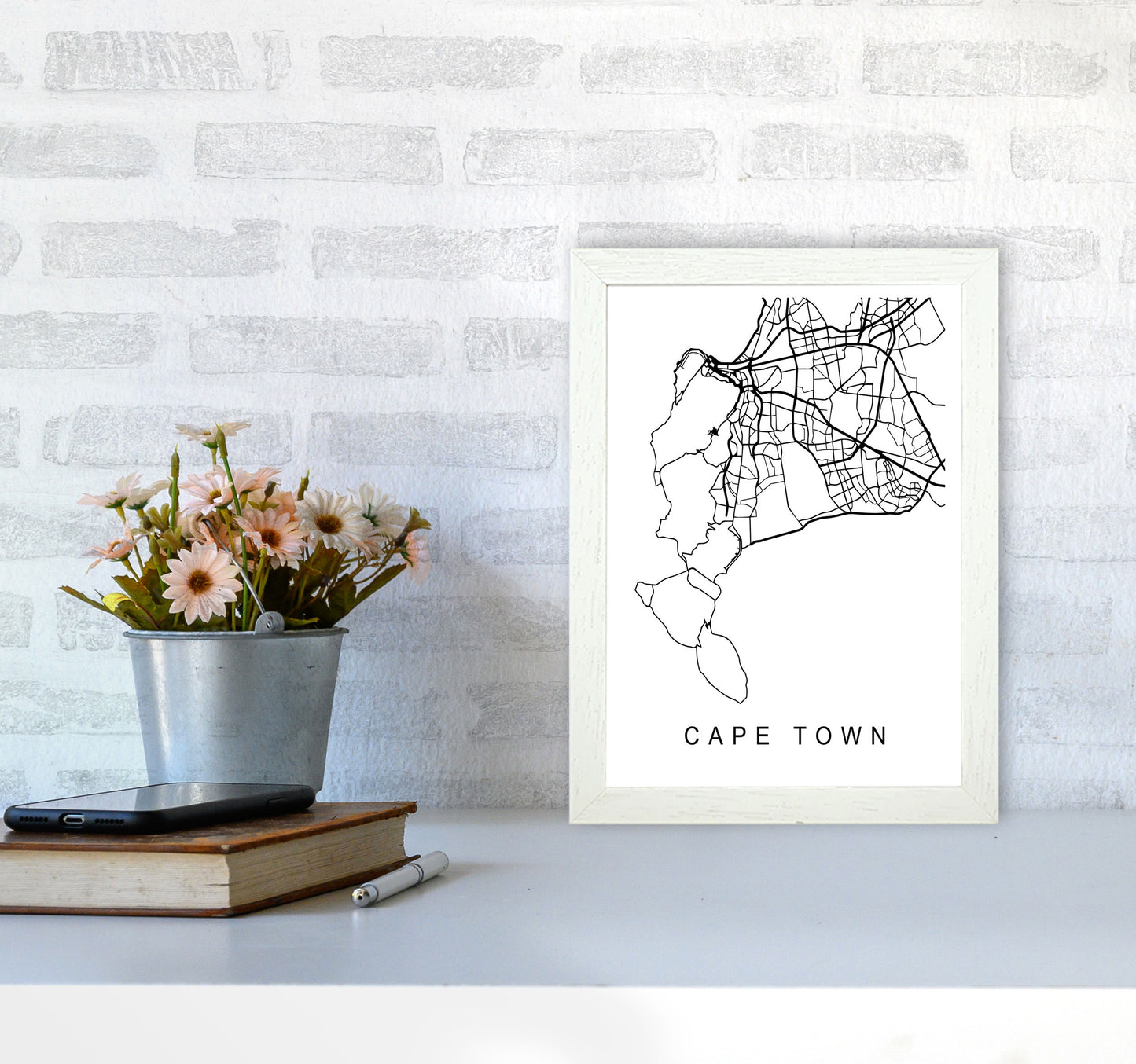 Cape Town Map Art Print by Pixy Paper A4 Oak Frame