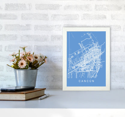 Cancun Map Blueprint Art Print by Pixy Paper A4 Oak Frame