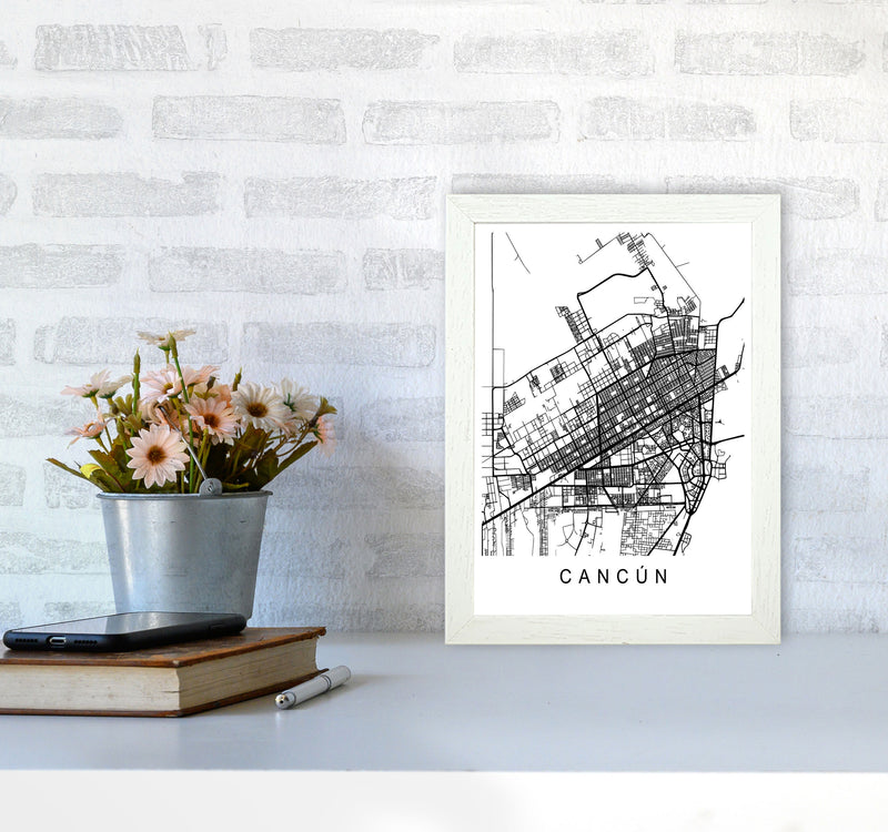 Cancun Map Art Print by Pixy Paper A4 Oak Frame