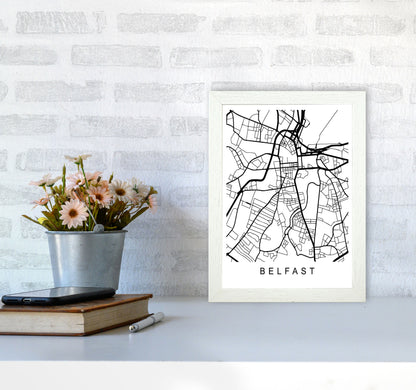 Belfast Map Art Print by Pixy Paper A4 Oak Frame