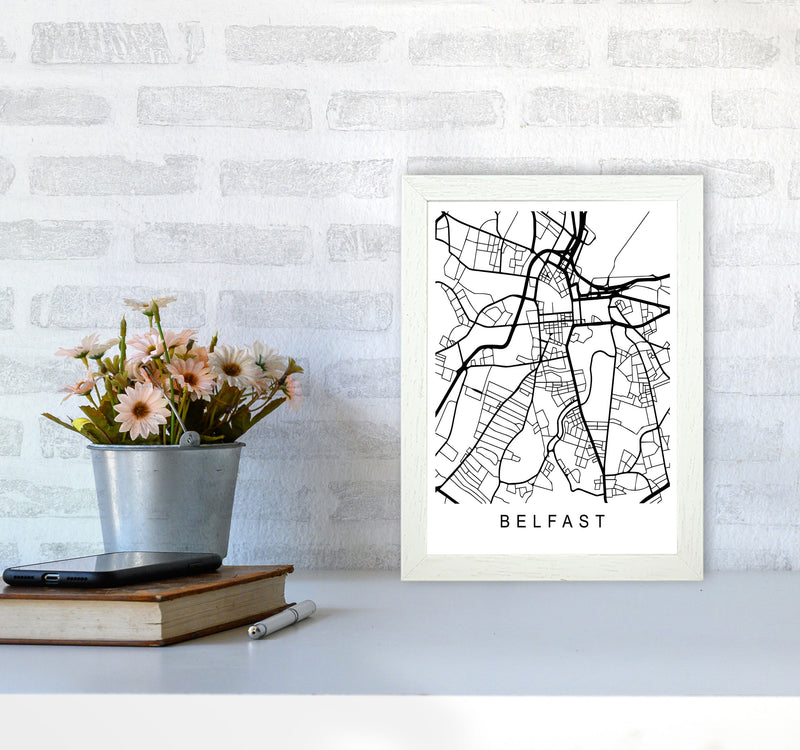Belfast Map Art Print by Pixy Paper A4 Oak Frame