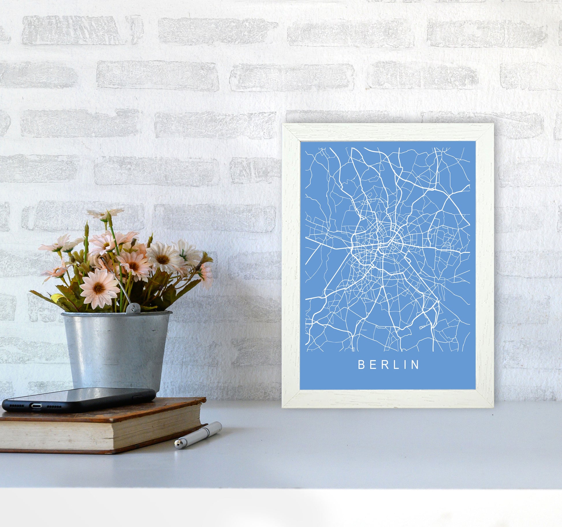 Berlin Map Blueprint Art Print by Pixy Paper A4 Oak Frame