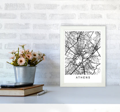 Athens Map Art Print by Pixy Paper A4 Oak Frame