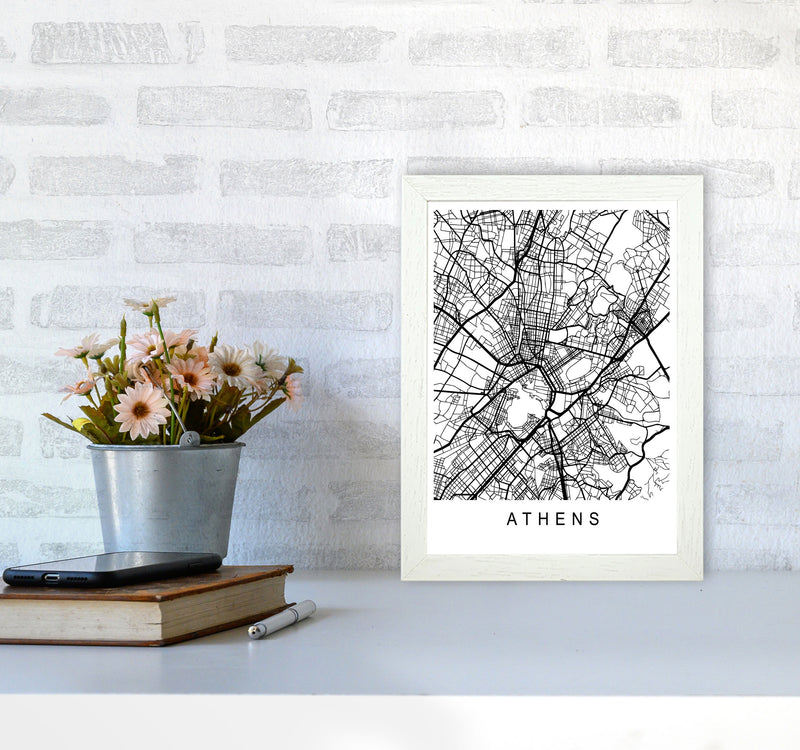 Athens Map Art Print by Pixy Paper A4 Oak Frame