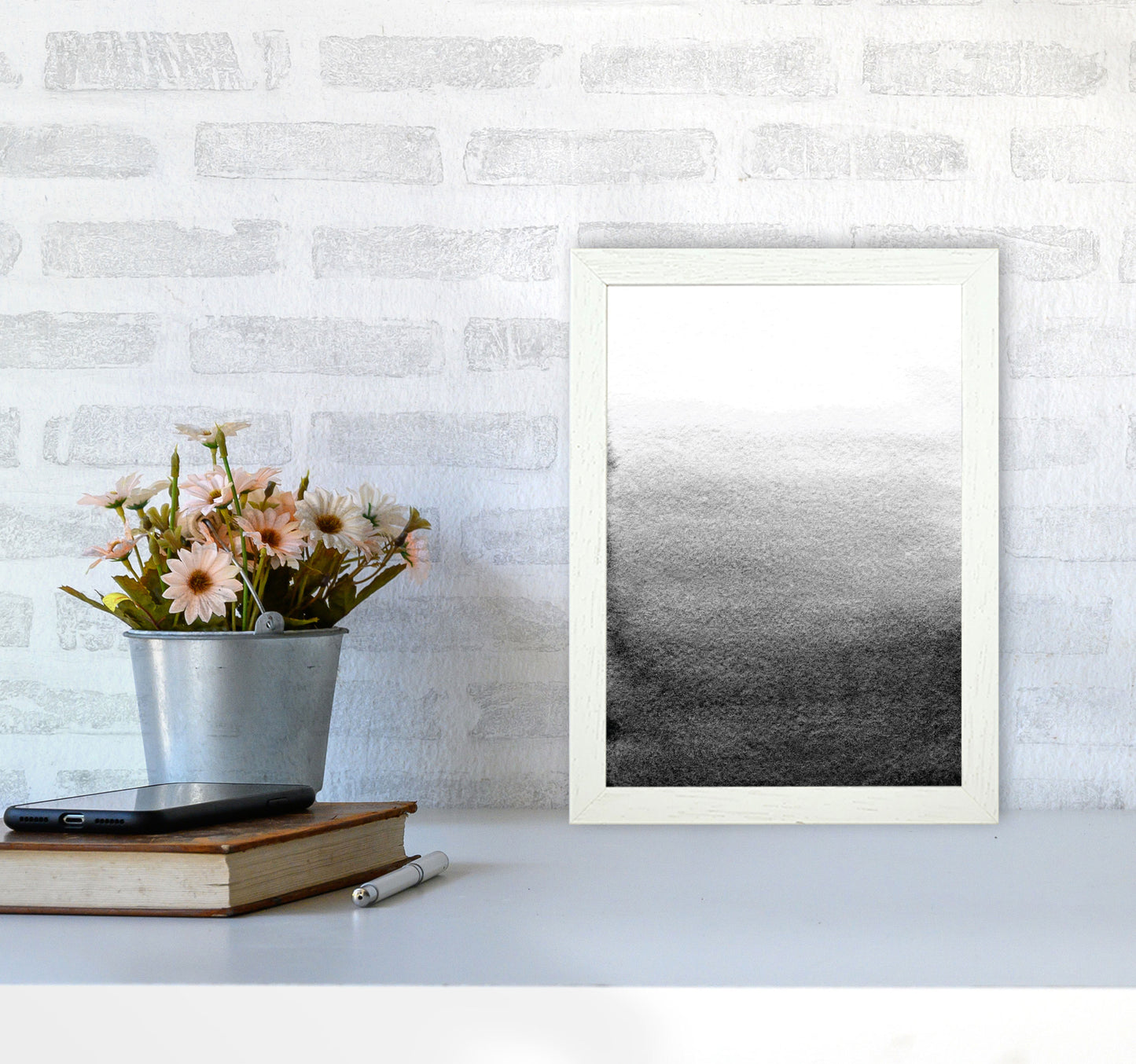 Majestic Monochrome Watercolour 13 Art Print by Pixy Paper A4 Oak Frame