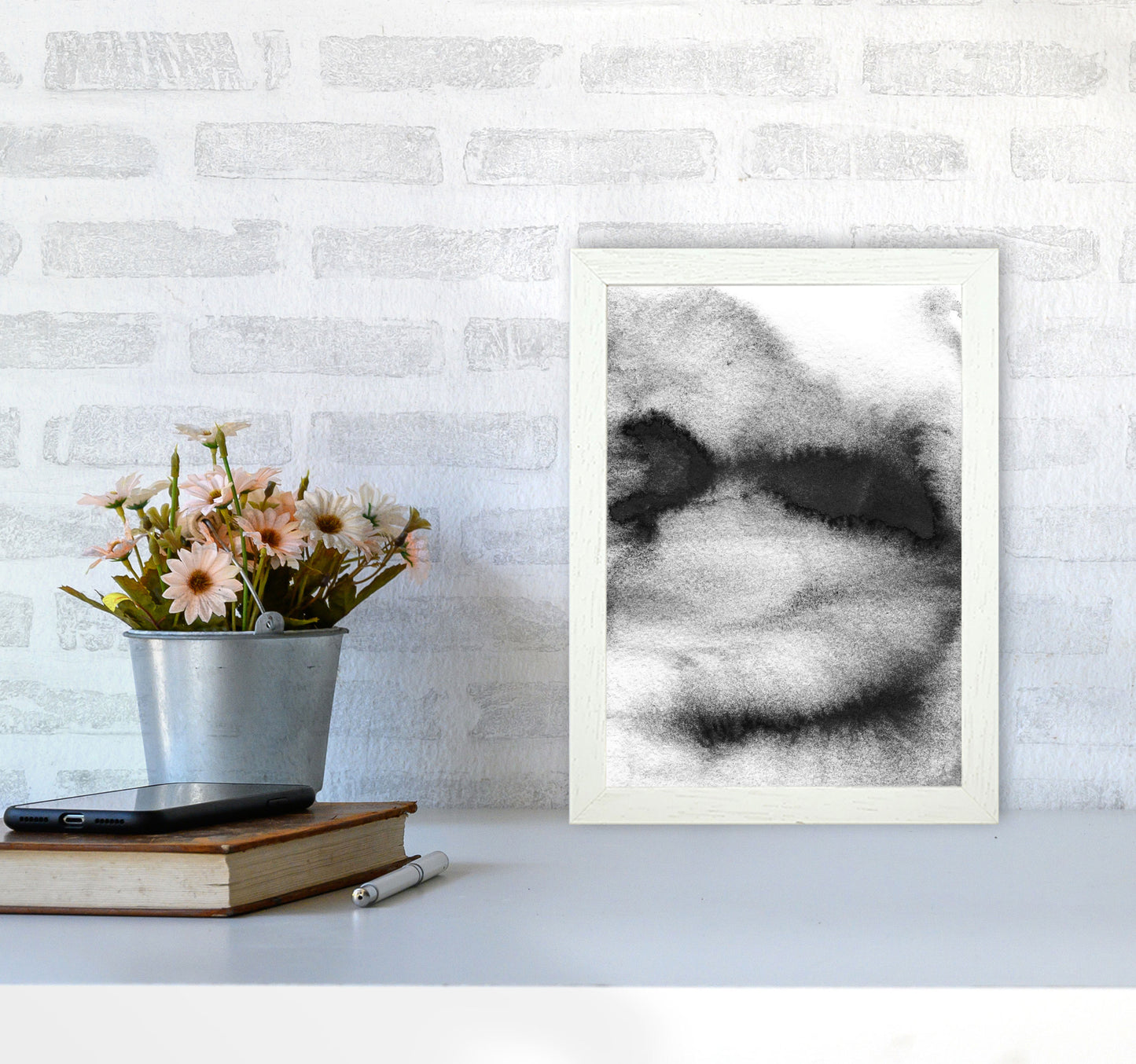 Majestic Monochrome Watercolour 08 Art Print by Pixy Paper A4 Oak Frame