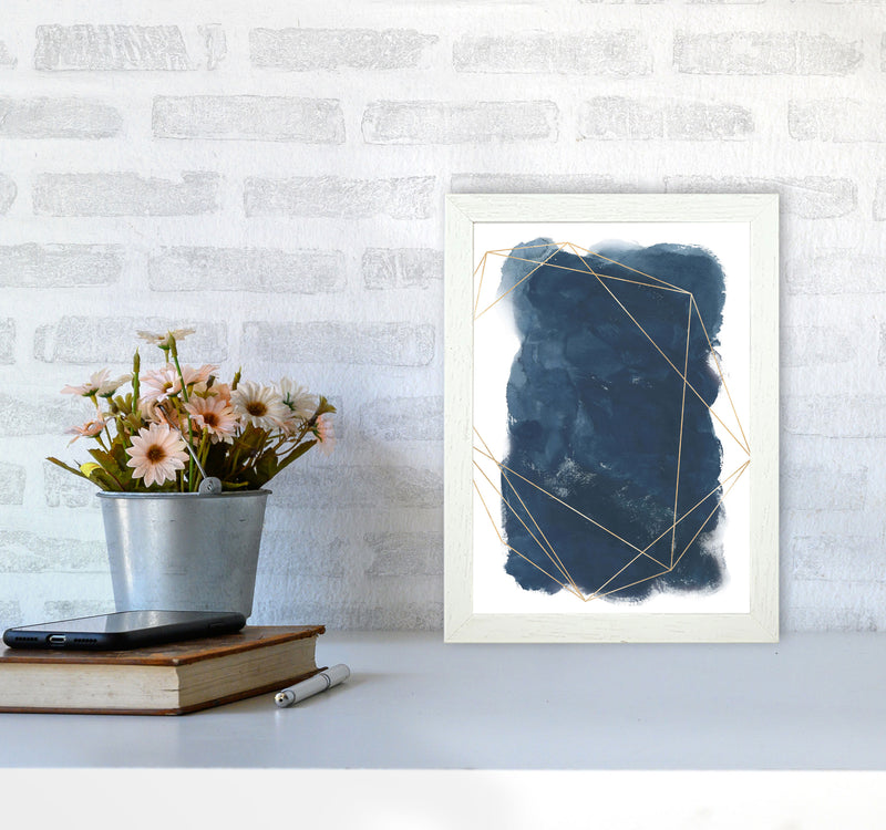 Aztec Navy Watercolour Art Print by Pixy Paper A4 Oak Frame